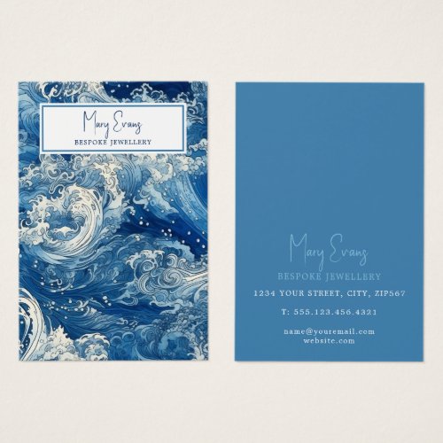 Blue crashing waves stud earring display card