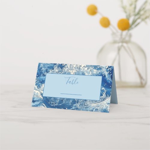 Blue crashing waves table number  place card