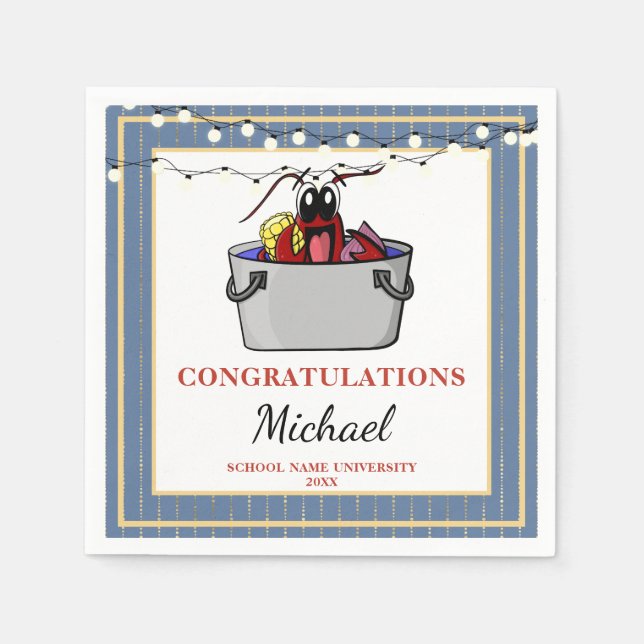 Blue Crawfish Boil BBQ Graduation Party Napkins (Front)