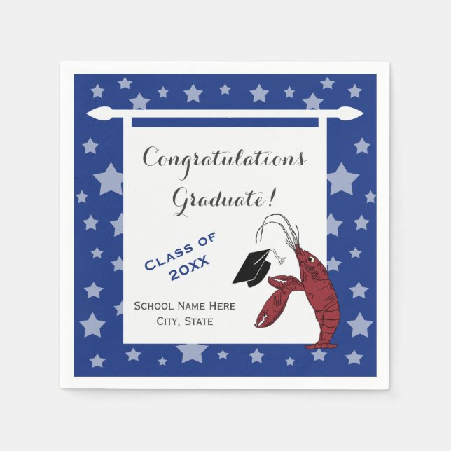 Blue Crawfish / Lobster Stars Graduation Napkins (Front)