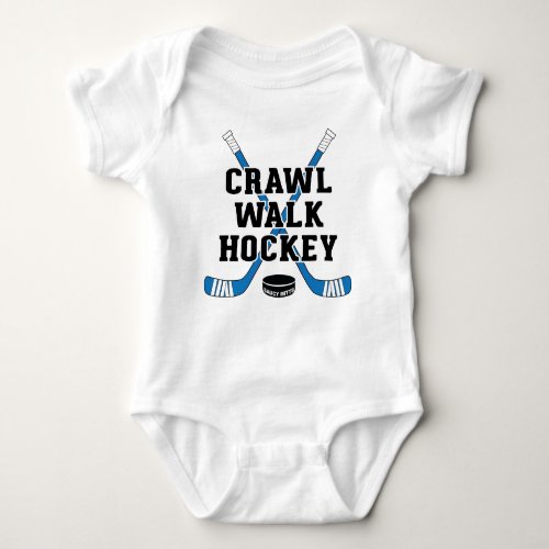 Blue Crawl Walk Hockey Sticks and Puck Cute Infant Baby Bodysuit