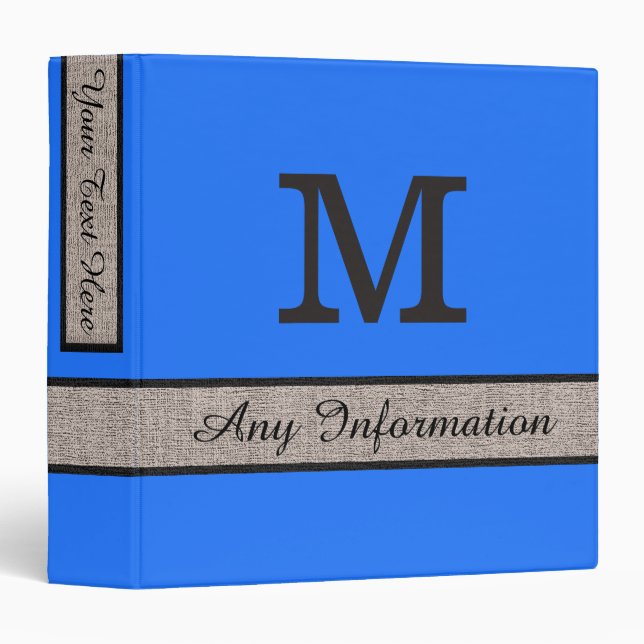 Blue (Crayola) Color Burlap Look Monogram Binder (Front/Spine)