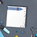 Blue Crayon & Stars Colorful Note From Teacher<br><div class="desc">A note from School Teacher notepad personalized with the teacher's name written across a blue crayon with colorful stars. Kindergarten teacher notepad with a crayon and stars.</div>