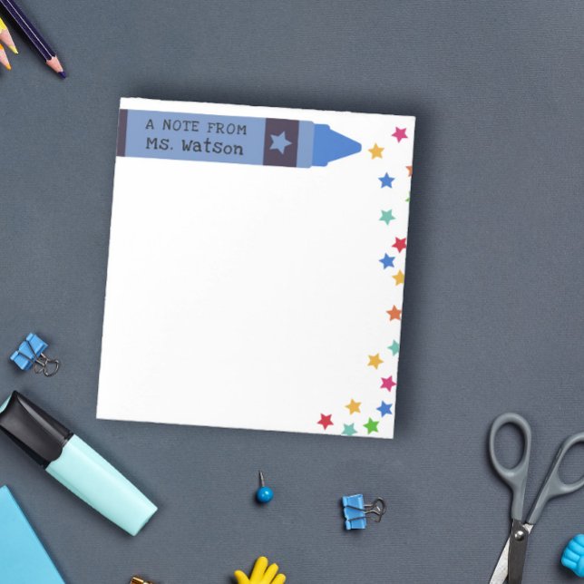 Blue Crayon & Stars Colorful Note From Teacher (Creator Uploaded)