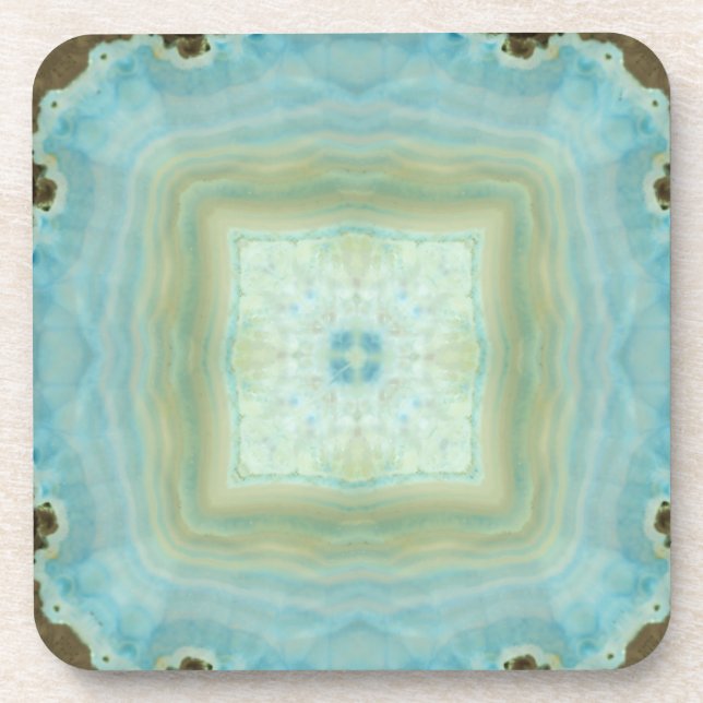 Blue Cream Agate Geode Gemstone Crystal Patterns Beverage Coaster (Front)