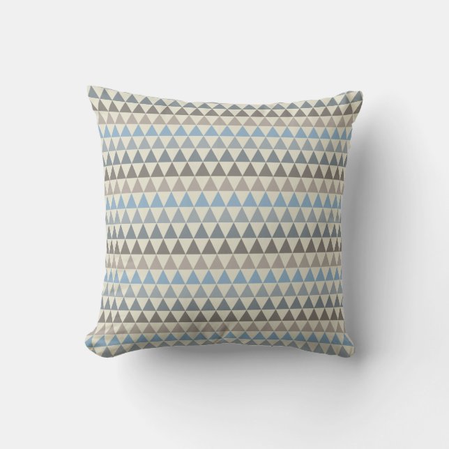 Blue Cream and Brown Triangles Throw Pillow (Front)