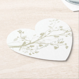 Blue Cream Bird Branches Floral Wedding Paper Coaster