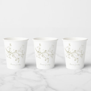 Blue Cream Bird Branches Floral Wedding Paper Cups