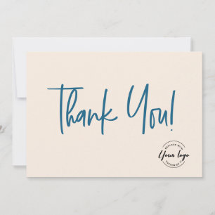 Blue cream black Company Logo Social Thank You  Card