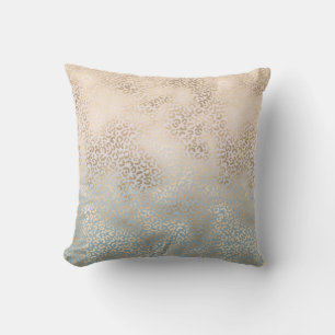 Blue Cream Blush Gold Ombre Leopard Print Throw Pillow