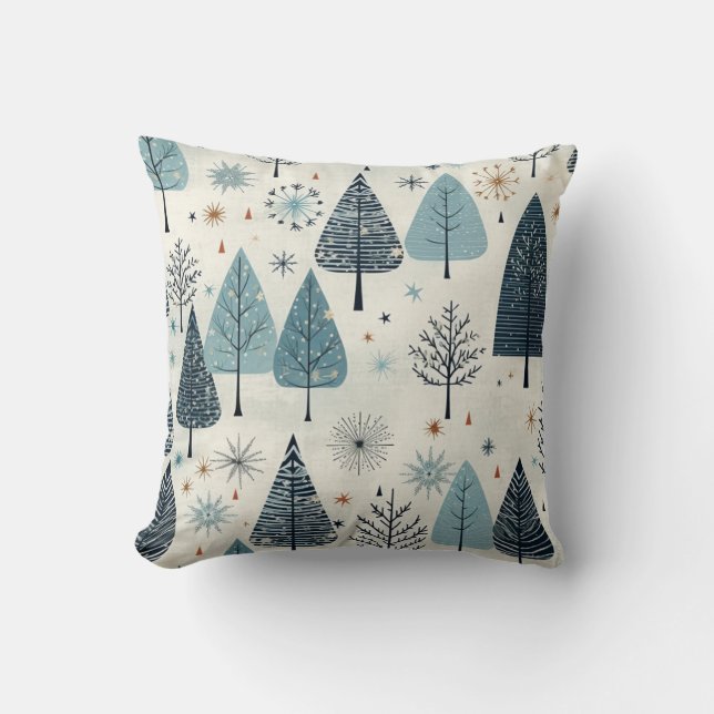 Blue Cream Boho Style Christmas Tree Pattern Throw Pillow (Front)