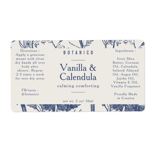 Blue Cream Botanical Ingredients Natural Packaging Label (Front)