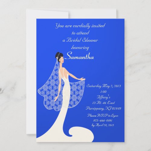 Blue &amp; Cream Bride Bridal Shower Invitation