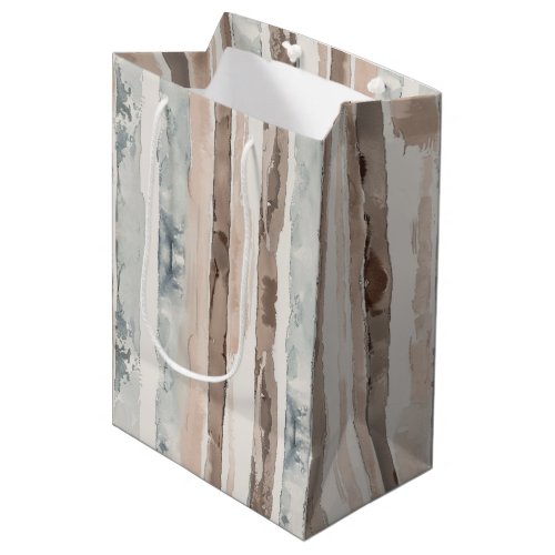 Blue Cream Brown Stripes Birthday Medium Gift Bag
