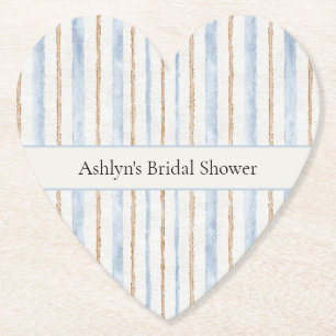 Blue Cream Brown Stripes Bridal Shower Paper Coaster