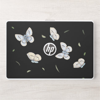Blue & Cream Butterflies in Dreamy Flight Black HP Laptop Skin