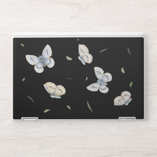 Blue & Cream Butterflies in Dreamy Flight Black HP Laptop Skin