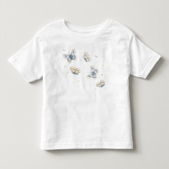 Blue & Cream Butterflies in Flight Toddler T-shirt (Front)