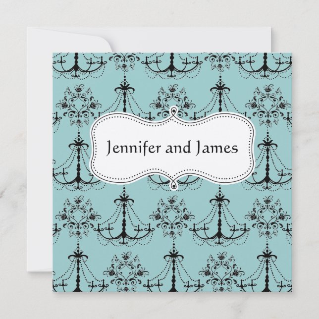 Blue Cream Chandelier Save The Date (Front)