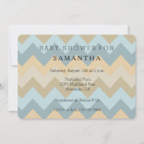 Blue Cream Chevron Stripes baby shower Invitation