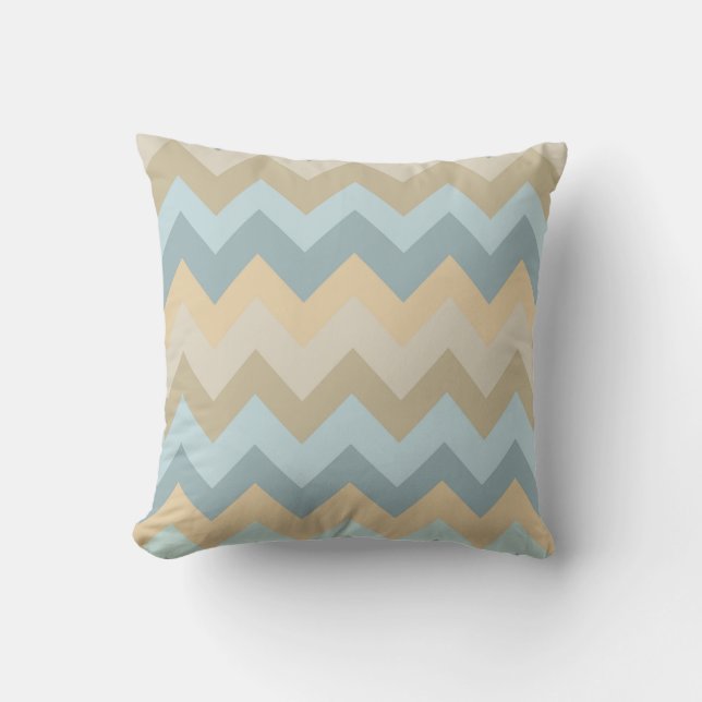 Blue Cream Chevron Stripes Throw Pillow (Front)