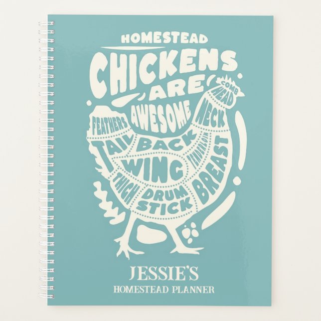 Blue Cream Chicken Art Personalized Homestead  Planner (Front)