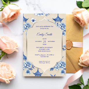 Blue Cream Chinoiserie Elegant Bridal Shower Invitation