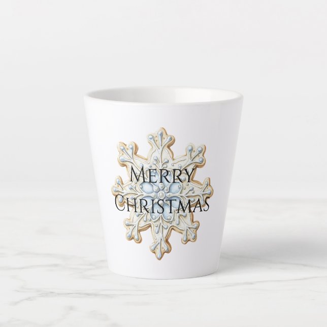 Blue Cream Christmas Snowflake Latte Mug (Front)
