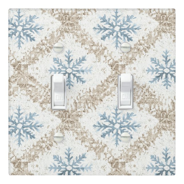 Blue Cream Christmas Snowflakes Light Switch Cover (In Situ)