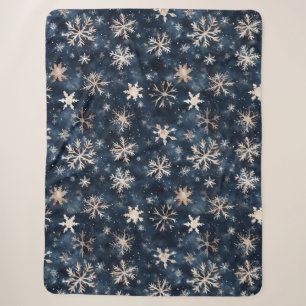 Blue Cream Christmas Snowflakes Sherpa Blanket