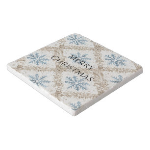 Blue Cream Christmas Snowflakes Trivet