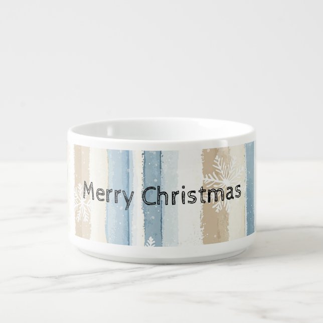 Blue Cream Christmas Stripes Snowflakes Bowl (Center)