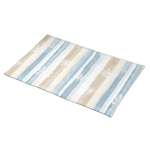 Blue Cream Christmas Stripes Snowflakes Cloth Placemat