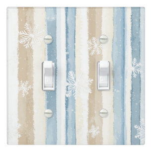 Blue Cream Christmas Stripes Snowflakes Light Switch Cover