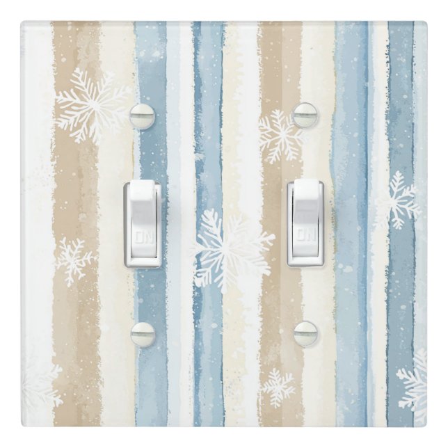 Blue Cream Christmas Stripes Snowflakes Light Switch Cover (In Situ)