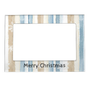 Blue Cream Christmas Stripes Snowflakes Magnetic Frame