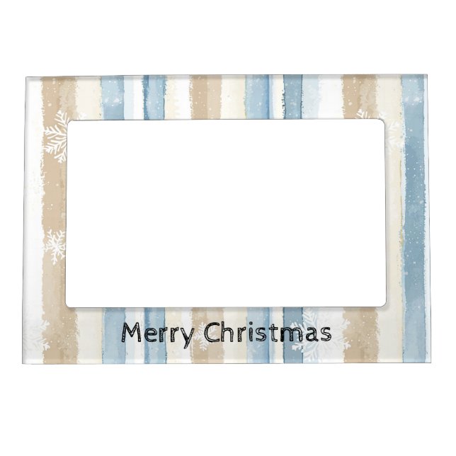 Blue Cream Christmas Stripes Snowflakes Magnetic Frame (Front)