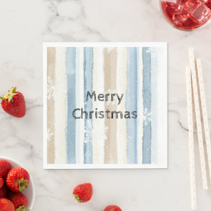 Blue Cream Christmas Stripes Snowflakes Napkins