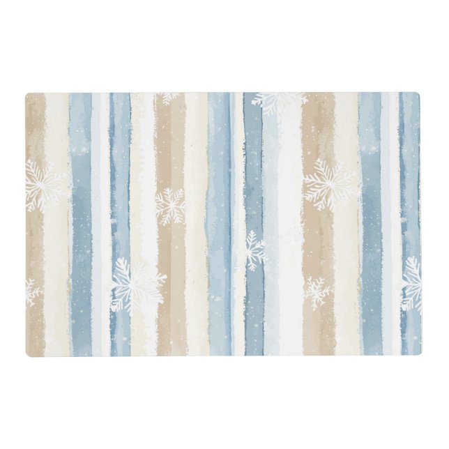 Blue Cream Christmas Stripes Snowflakes Placemat (Front)