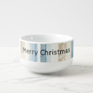Blue Cream Christmas Stripes Snowflakes Soup Mug