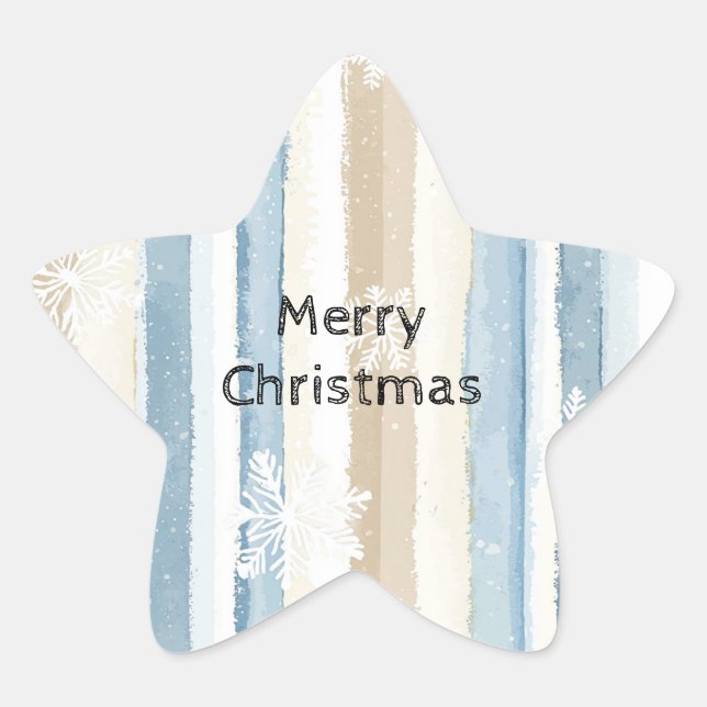 Blue Cream Christmas Stripes Snowflakes Star Sticker (Front)