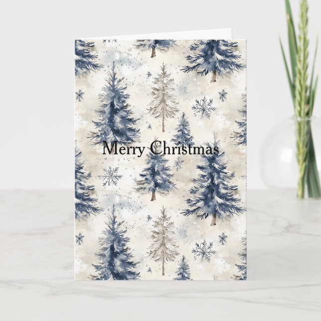 Blue Cream Christmas Trees Card (Front)