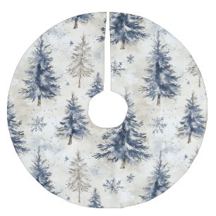 Blue Cream Christmas Trees Snowflakes Brushed Polyester Tree Skirt
