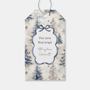Blue Cream Christmas Trees Snowflakes Gift Tags