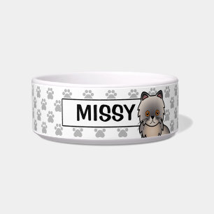 Blue Cream Color Persian Cat With Custom Name Bowl