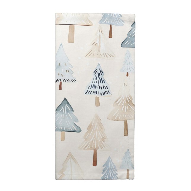 Blue Cream Cozy Christmas Trees Cloth Napkin (Half Fold)