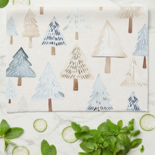 Blue Cream Cozy Christmas Trees Kitchen Towel