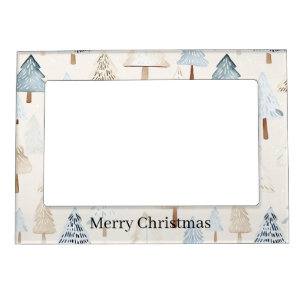 Blue Cream Cozy Christmas Trees Magnetic Frame