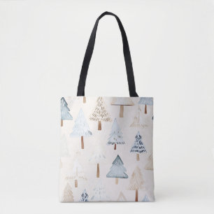 Blue Cream Cozy Christmas Trees Tote Bag
