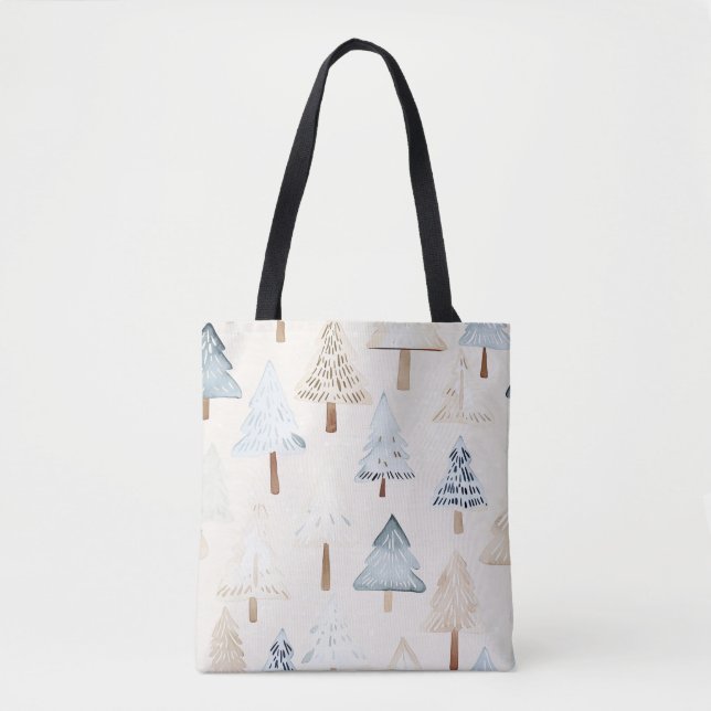 Blue Cream Cozy Christmas Trees Tote Bag (Front)